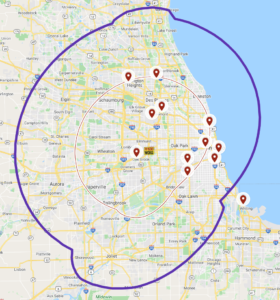 AM 1530 WCKG Elmhurst Chicago Daytime Coverage Map